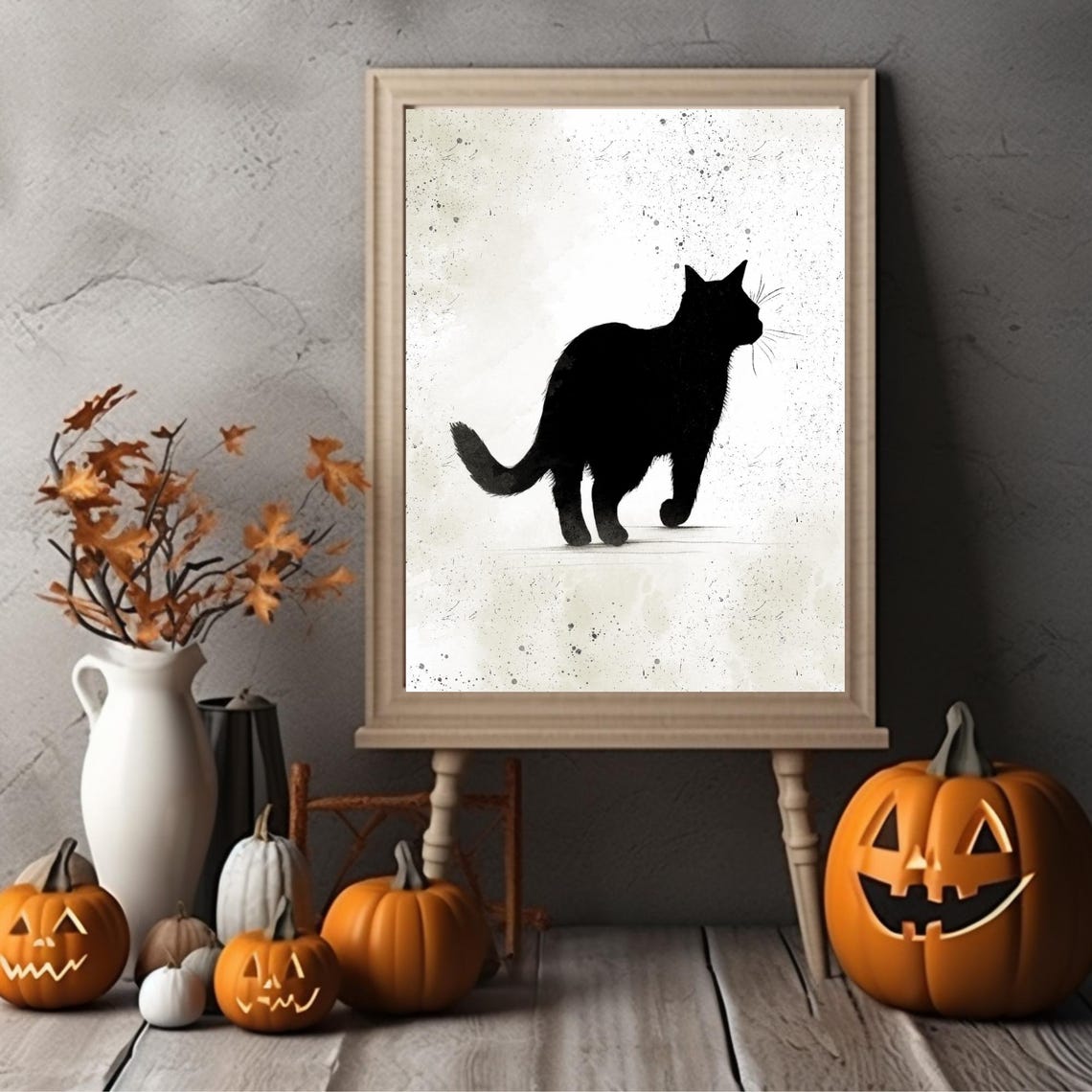 Black Cat Strolling in Profile Ink Art Minimalist Style Poster - Image 3