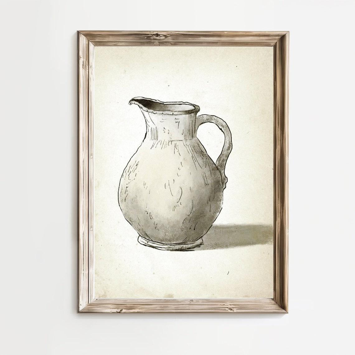 Vintage Rustic Pitcher Jug Ink Sketch Farmhouse Kitchen Print