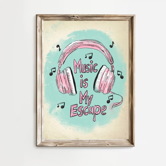 Music Is My Escape Pink Headphones Dreamy Music Quote Poster