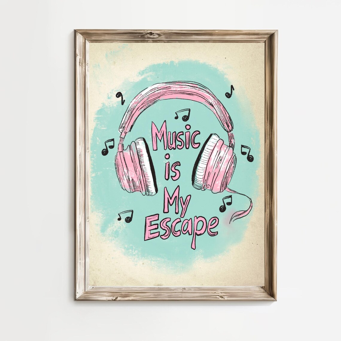 Music Is My Escape Pink Headphones Dreamy Music Quote Poster