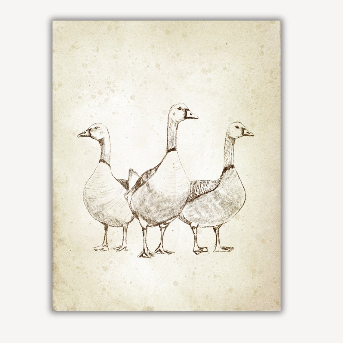 Three Geese Walking Vintage Pencil Sketch Farmhouse Bird Art Print - Image 2