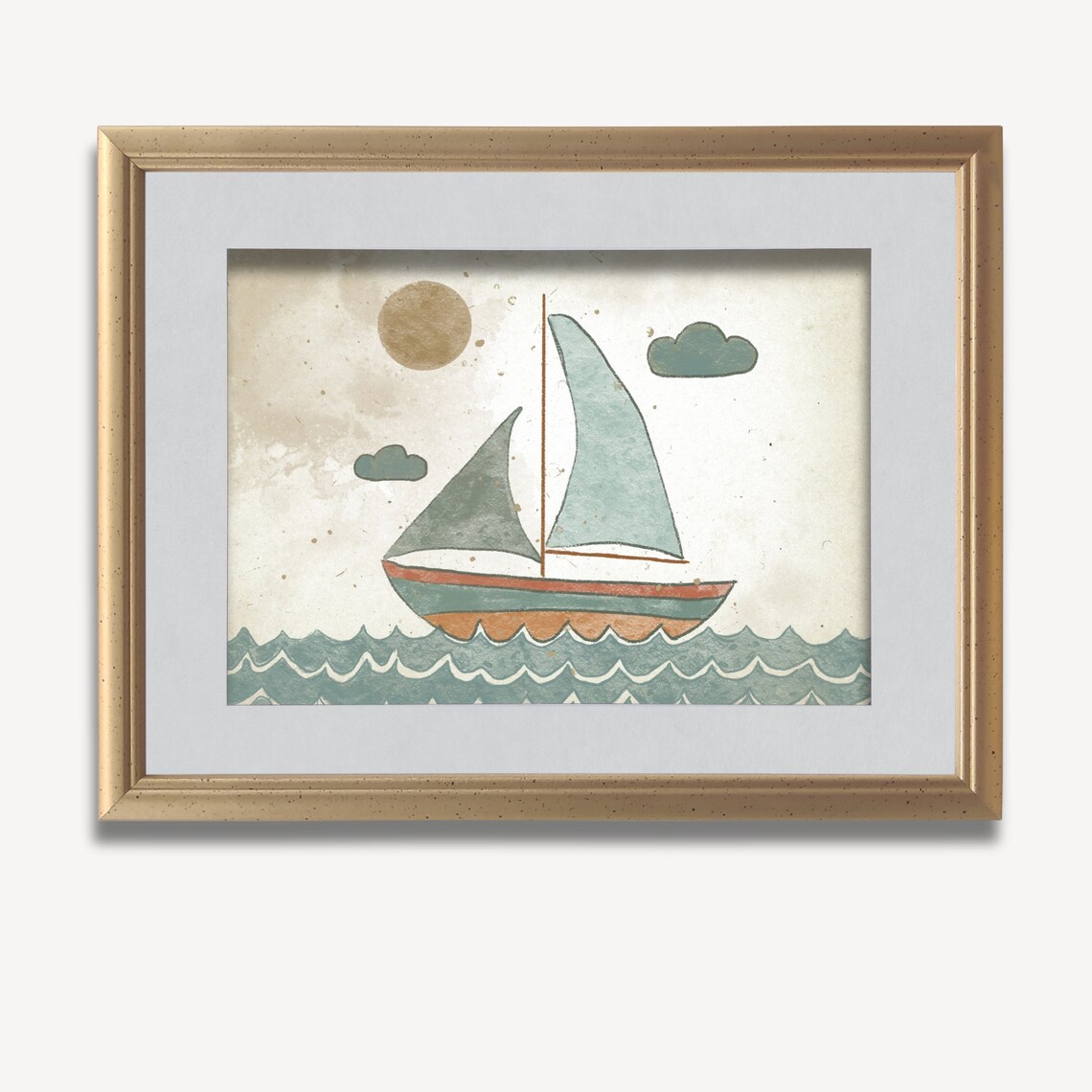 Sailboat Ocean Waves Vintage Nursery Illustration Kids Room Poster - Image 2