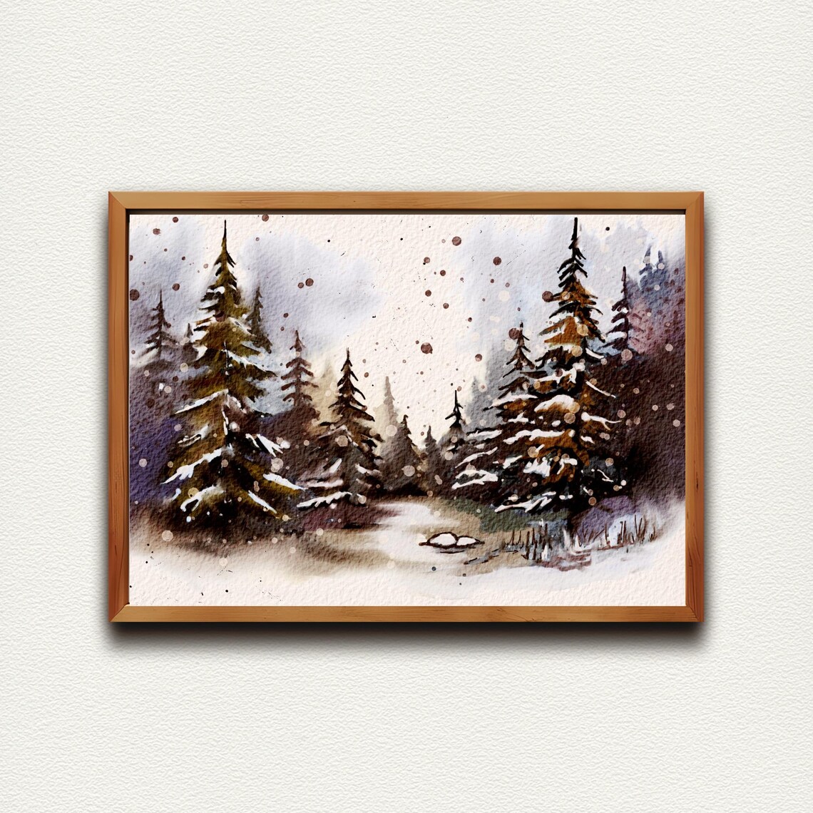 Snowy Evergreen Forest Brown Watercolor Winter Holiday Poster - Image 4
