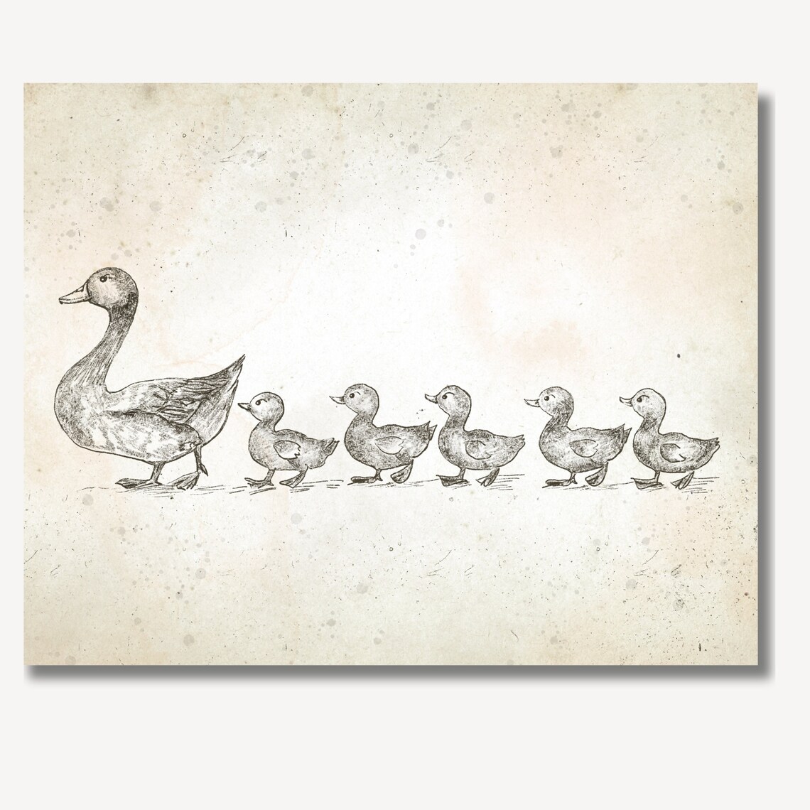 Vintage Ducks in a Row Mother Duck with Ducklings Sketch Poster - Image 3