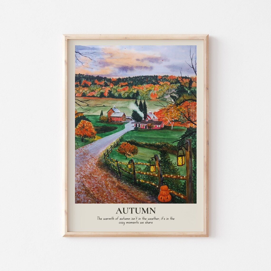 Fall Landscape Watercolor Farmhouse Art Print