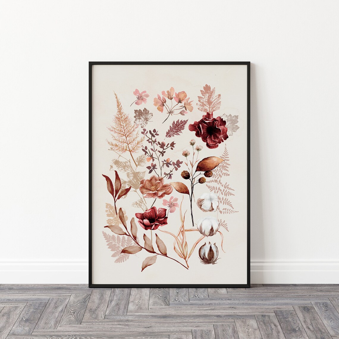 Flowers Botanical Poster, Fall Farmhouse Art Print