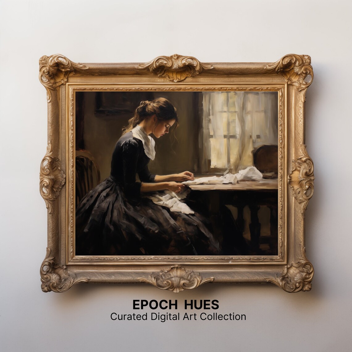 Classic Young Woman Writing A Letter By A Window Vintage Print - Image 2