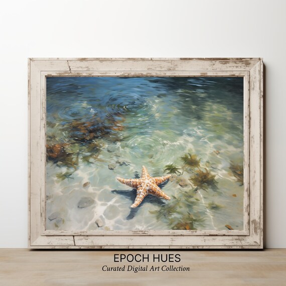 Ocean Starfish Print Coastal Wall Art Nautical Decor Sea Life Photography Beach House Underwater Scene Poster