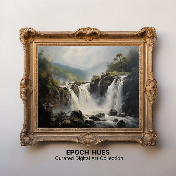 Majestic Waterfall Landscape Painting Wall Art Print Nature Scenery Home Decor Tranquil Waterfall Artwork Forest Stream