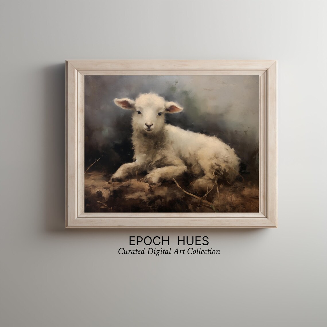 Adorable White Baby Lamb Resting Farm Animal Oil Painting Poster - Image 2