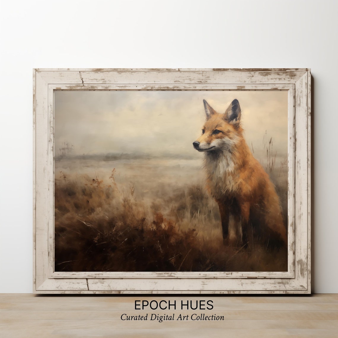 Red Fox Standing in Misty Autumn Field Wildlife Painting Poster - Image 2
