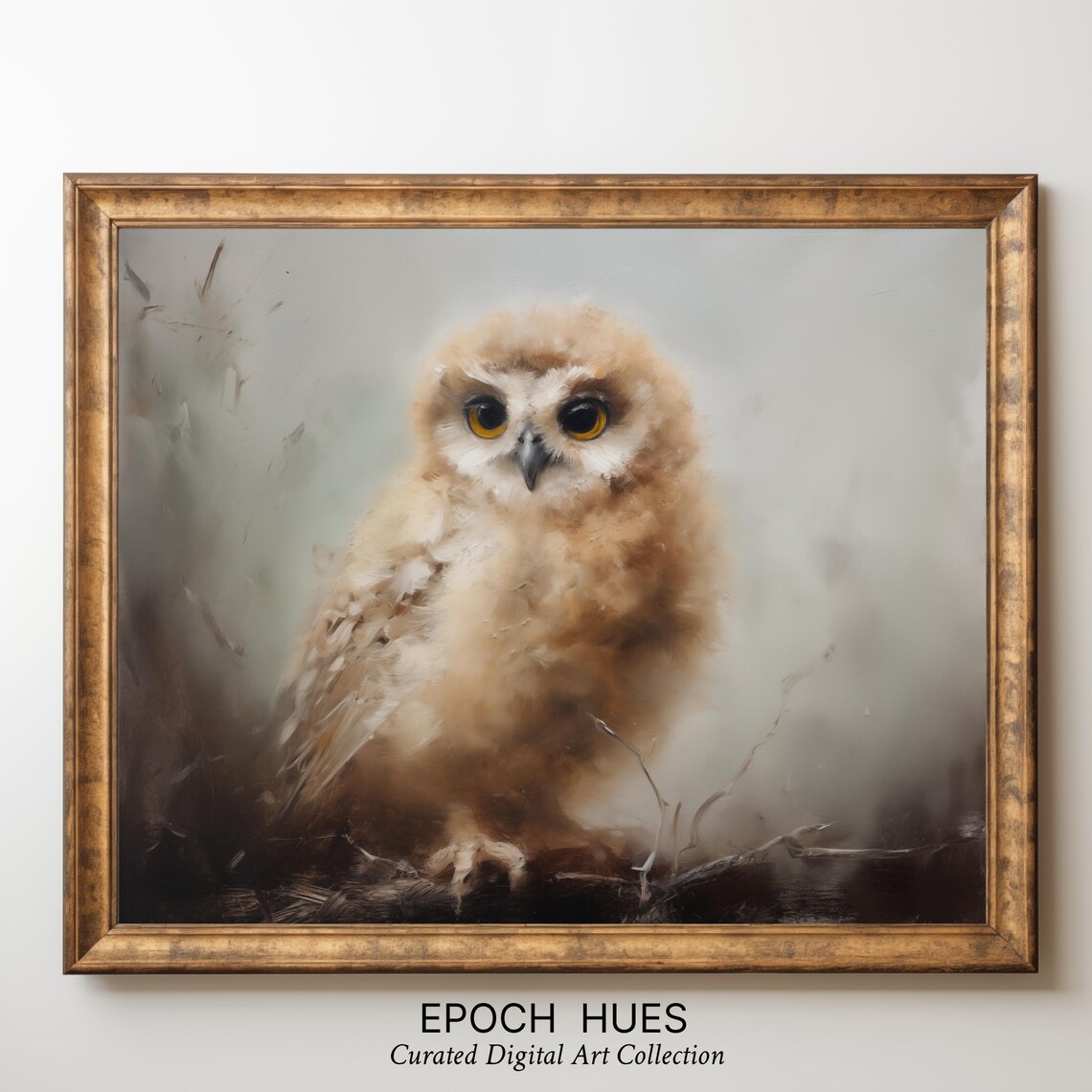 Baby Owl With Big Golden Eyes Soft Misty Wildlife Portrait Poster