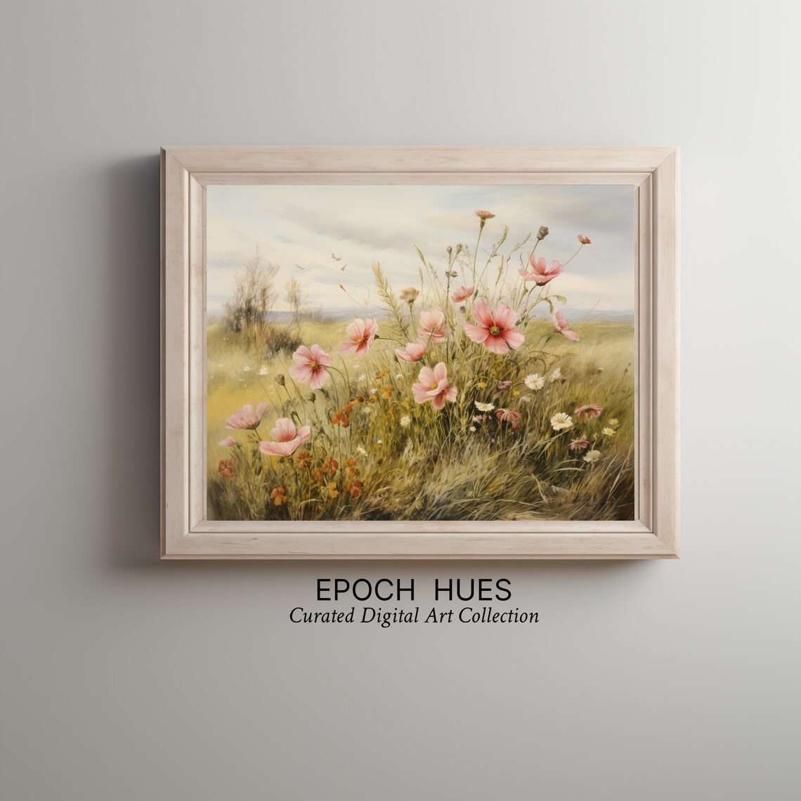 Pastel Pink Cosmos Flowers Blooming Wildflower Meadow Art Poster