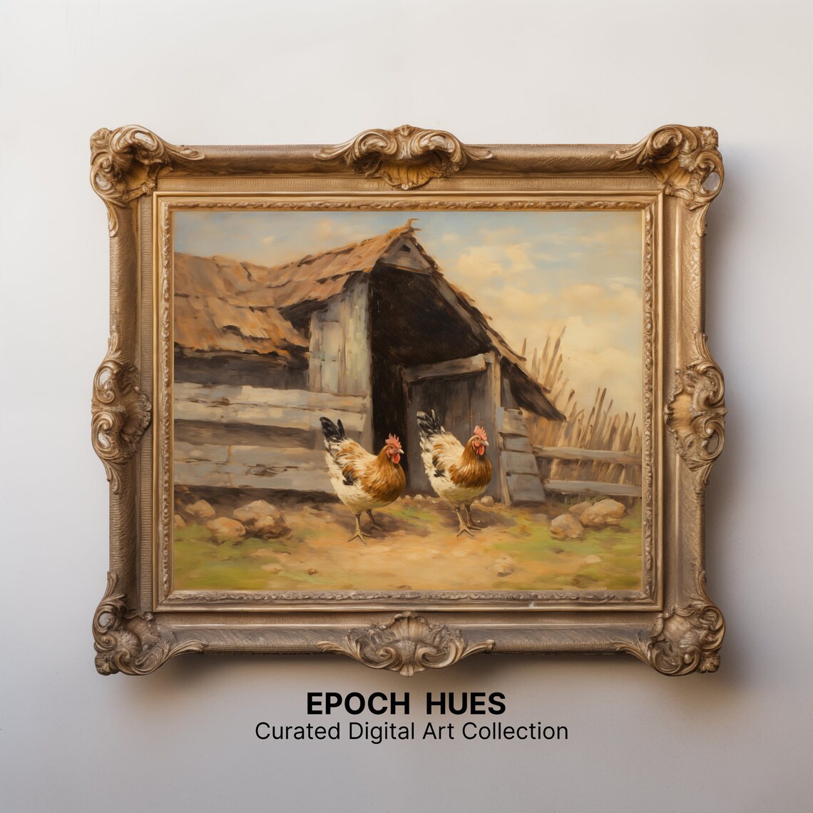 Two Chickens By A Rustic Wooden Coop Farmhouse Country Poster - Image 3