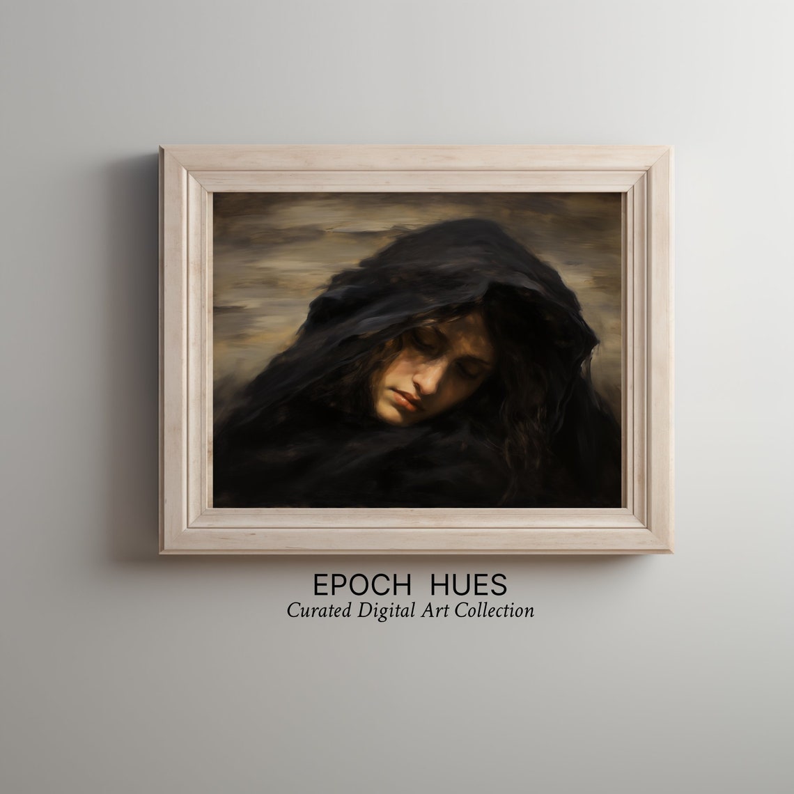 Mysterious Hooded Woman Dramatic Dark Portrait Painting Poster - Image 3
