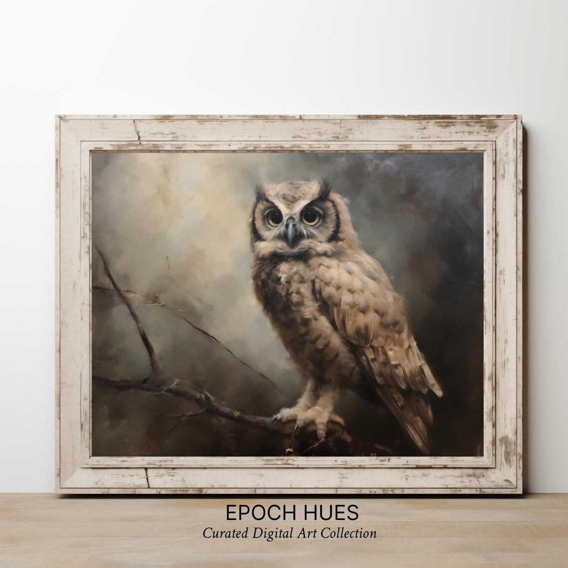 Great Horned Owl Perched on Branch Moody Wildlife Art Poster - Image 2