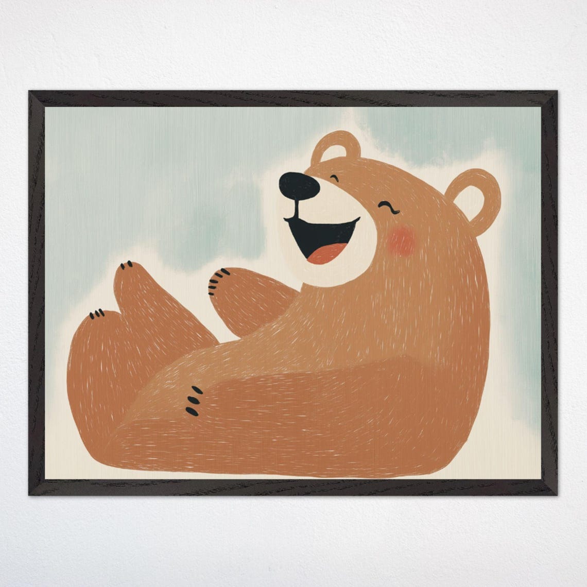 Laughing Brown Bear Reclining Joyful Nursery Animal Art Poster