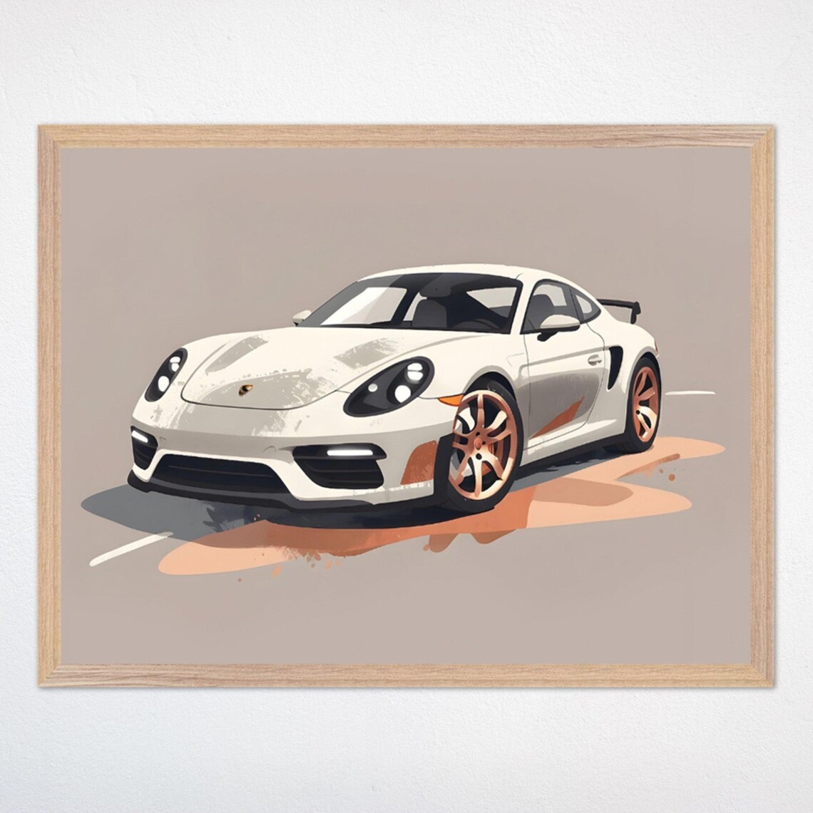 White Sports Car Side Profile Illustration Minimalist Boys Room Poster