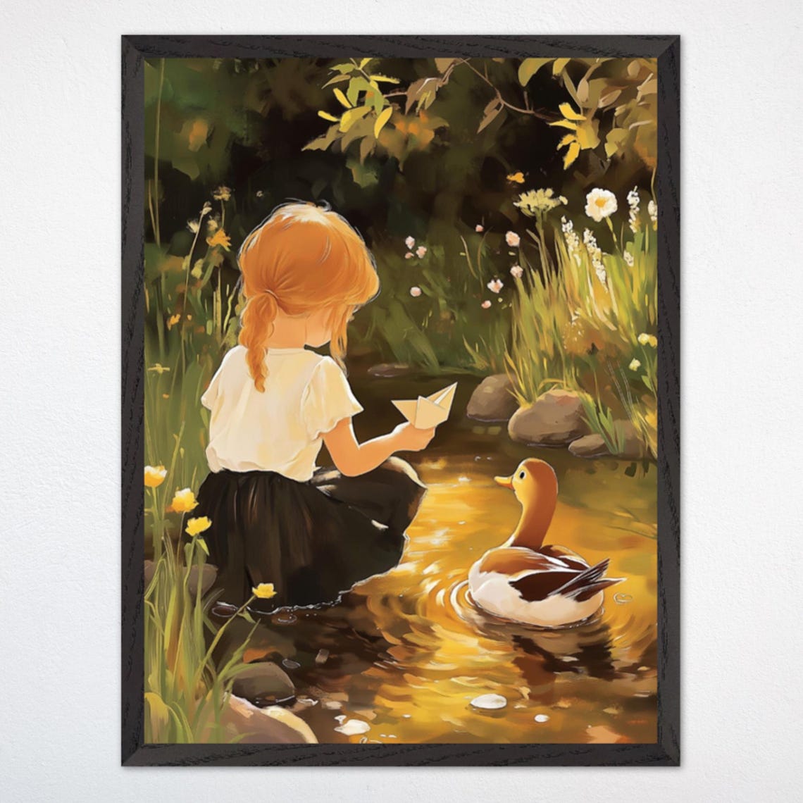 Girl With Duck Pond Art Rustic Kids Nursery Decor