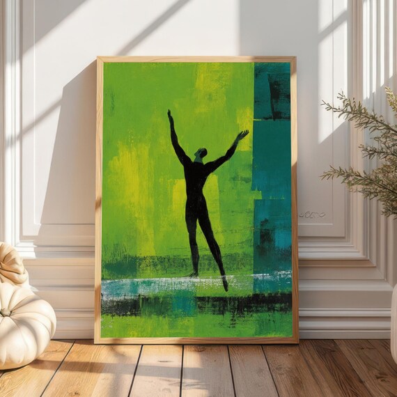 Green Abstract Dancer Silhouette Modern Expressive Dance Wall Art