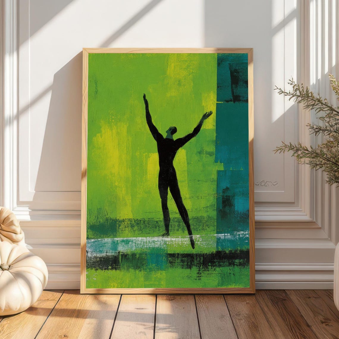 Green Abstract Dancer Silhouette Modern Expressive Dance Wall Art