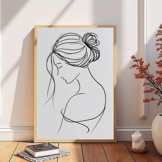 Minimalist Line Art Elegant Figure In Profile Simple Black And White Wall Decor Abstract Drawing