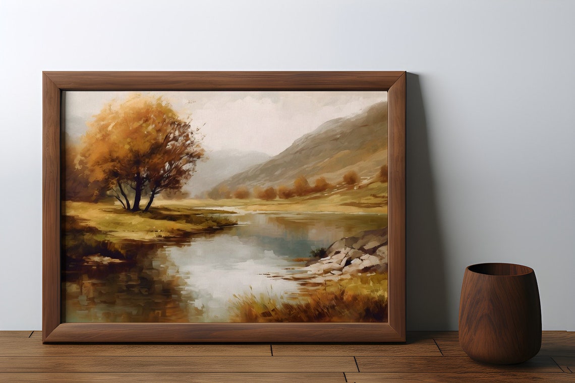 Autumn River Vintage European Oil Painting, Art Print - Image 2
