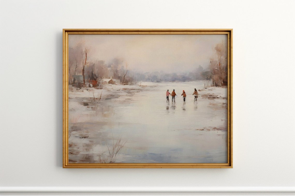 Winters Delicate Dance Skaters On The Thaw Antique Print - Image 4