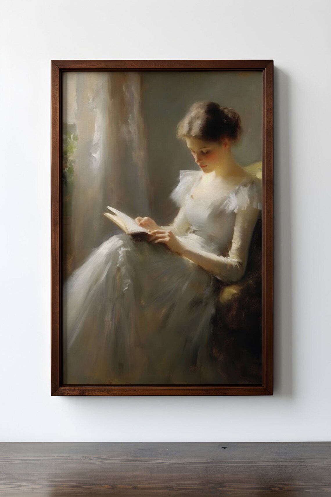 Young Woman Reading by the Window Classic Oil Portrait Poster - Image 4