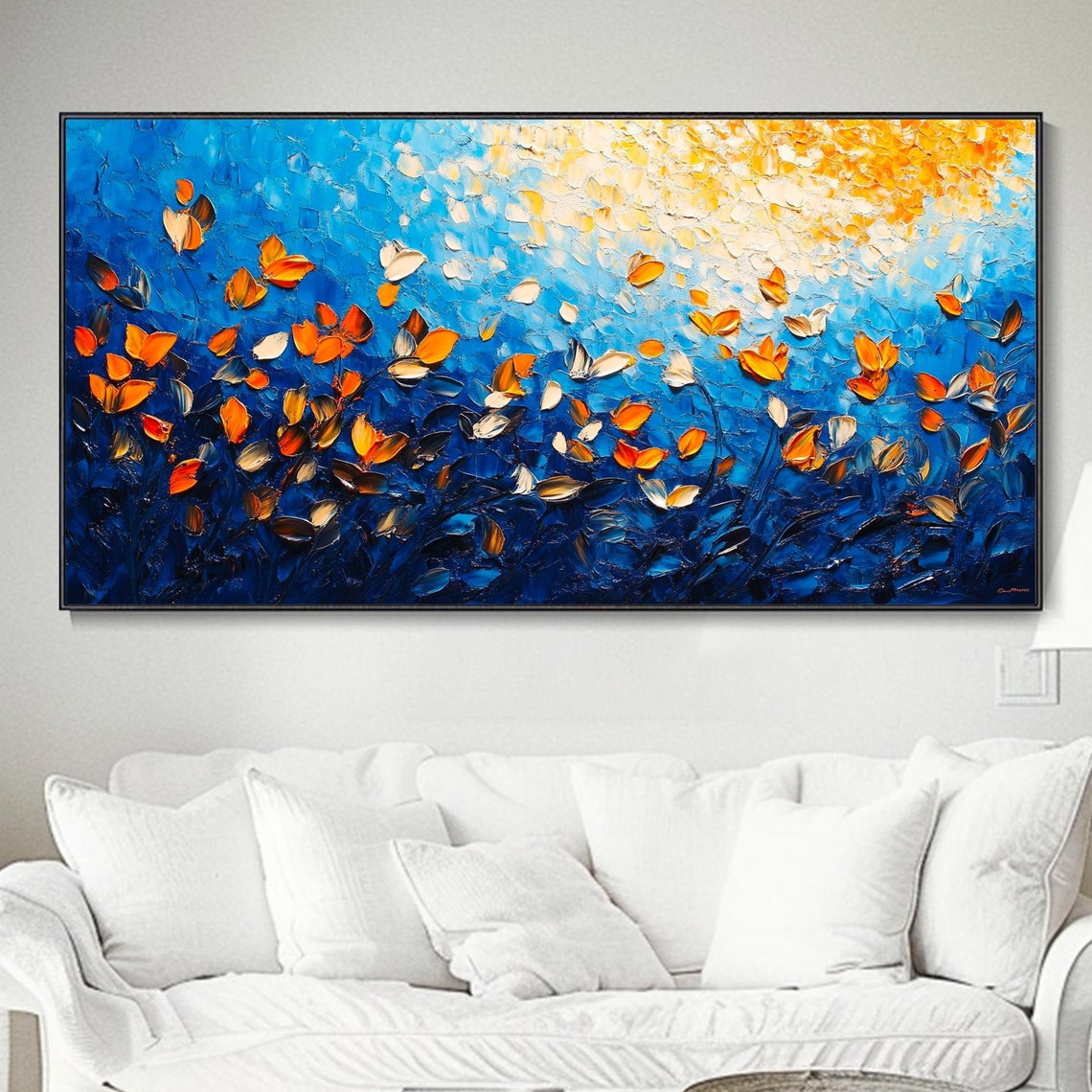 Midnight Blue Garden Falling Petals Abstract Dream Floral Poster