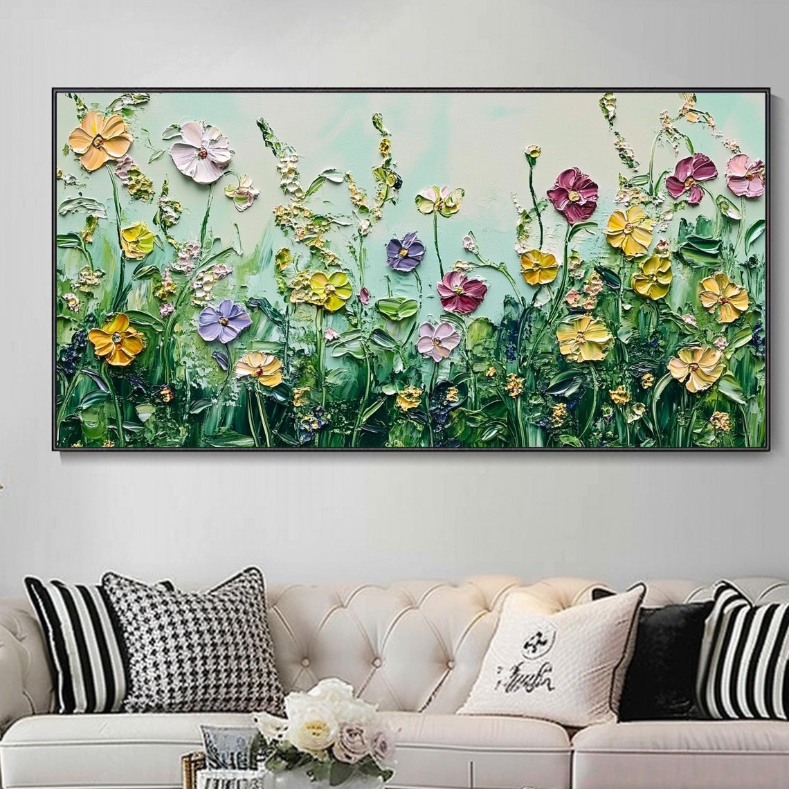 Pastel Wildflowers On Mint Green 3D Textured Spring Floral Poster