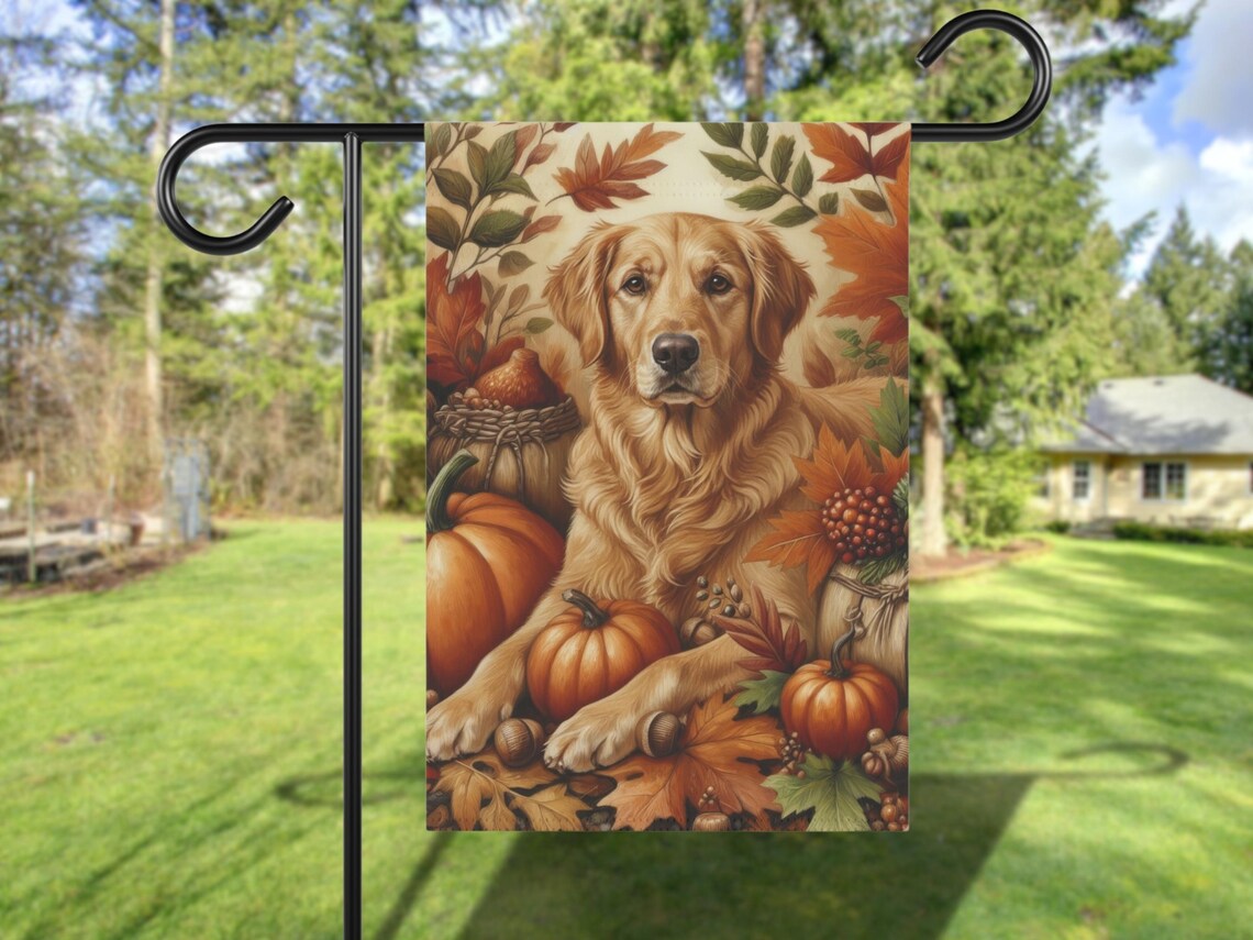 Golden Retriever Fall Garden Flag With Pumpkins Autumn Yard Decor Poster