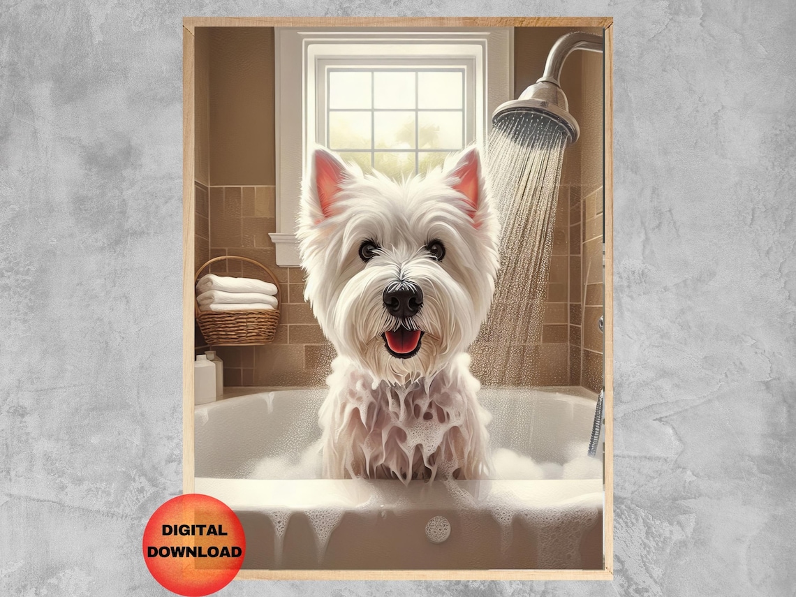 Westie Funny Bathroom Wall Art, Dog Humor Poster