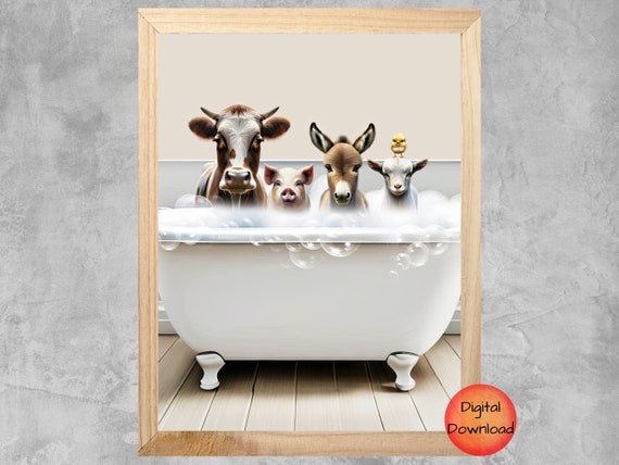 Farm Animals Bathroom Wall Art, Whimsy Nursery Art Print
