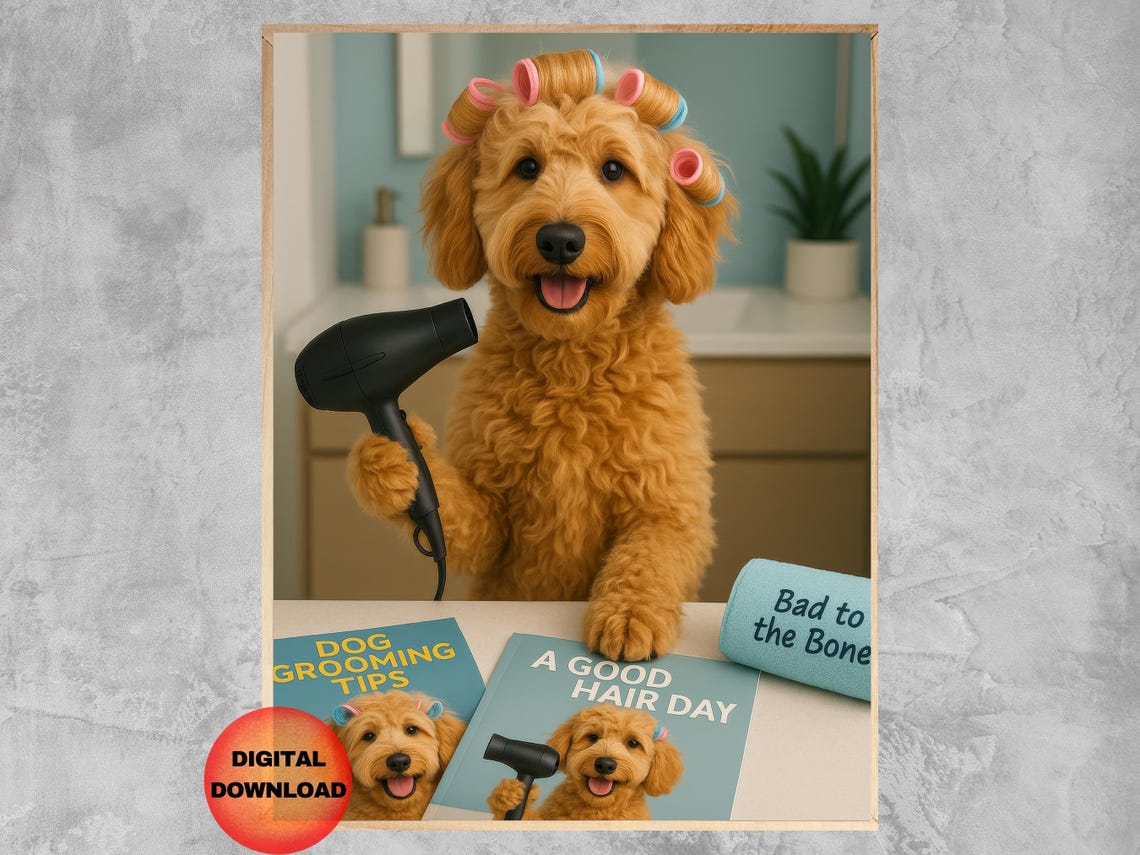Goldendoodle Good Hair Day Dog Grooming Funny Salon Wall Poster