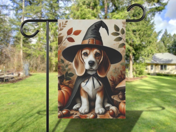 Beagle Fall Garden Flag, Vintage Cottage Core Poster
