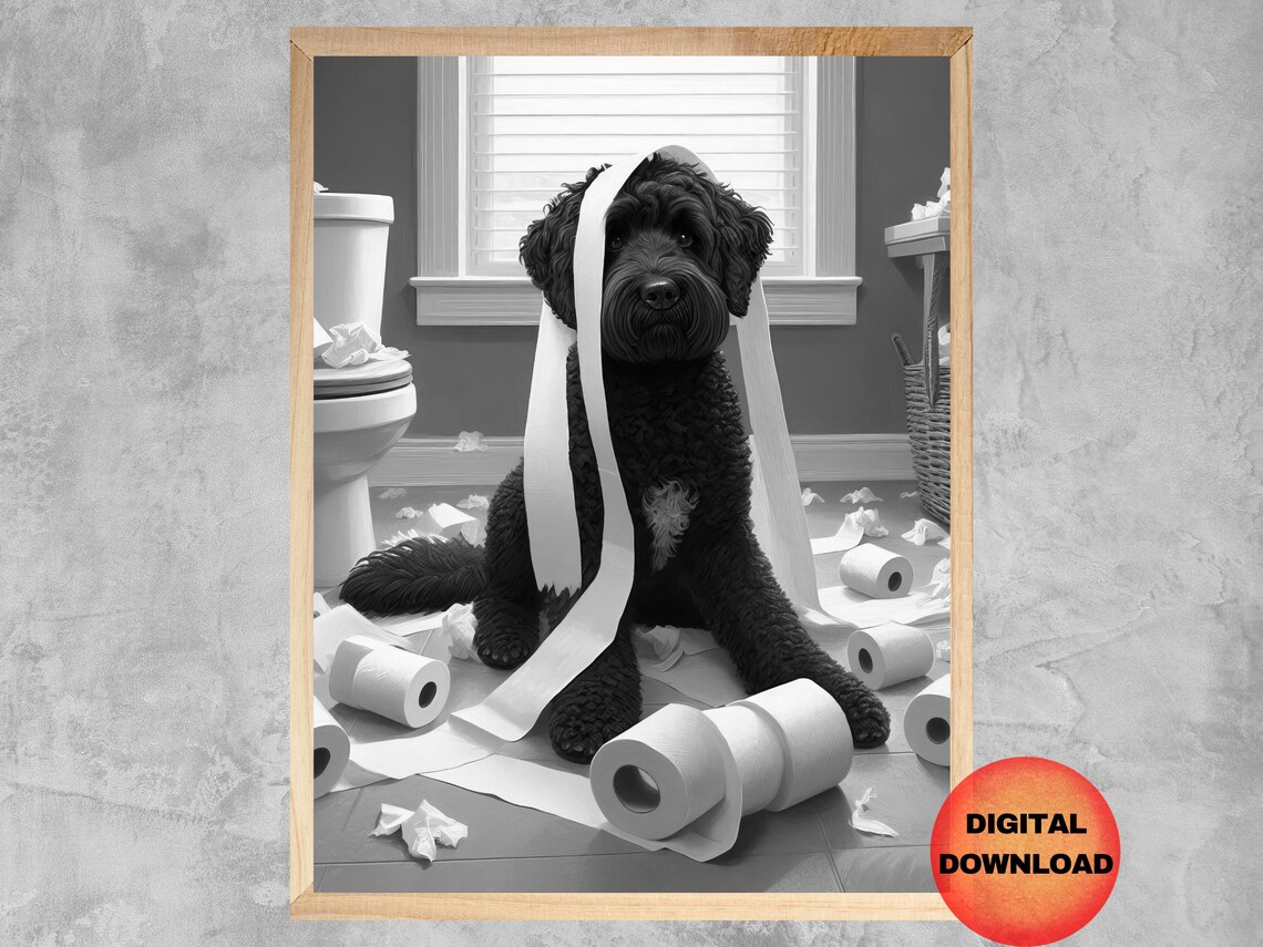 Portuguese Water Dog Bathroom Humor Art Print