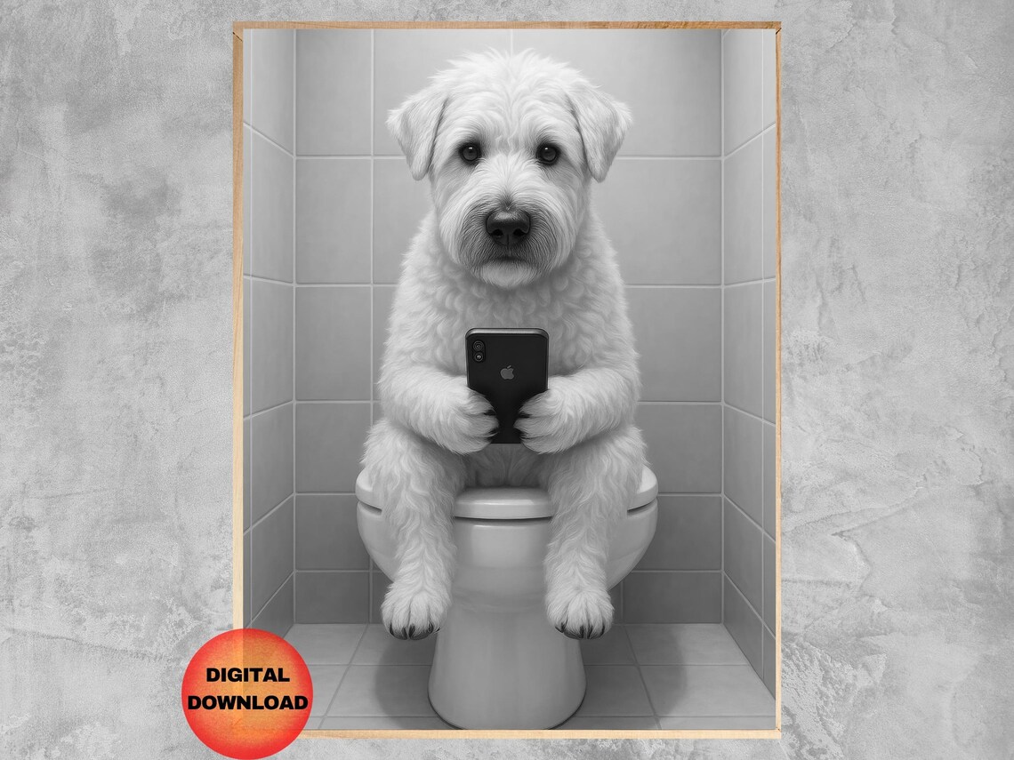 Funny Wheaten Terrier Bathroom Poster, Humor Print
