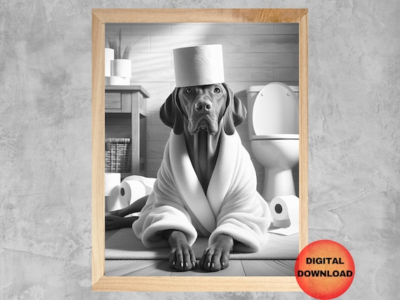 Vizsla Toilet Wall Art Funny Bathroom Black And White Dog Paper Print Mom Gift For Lover