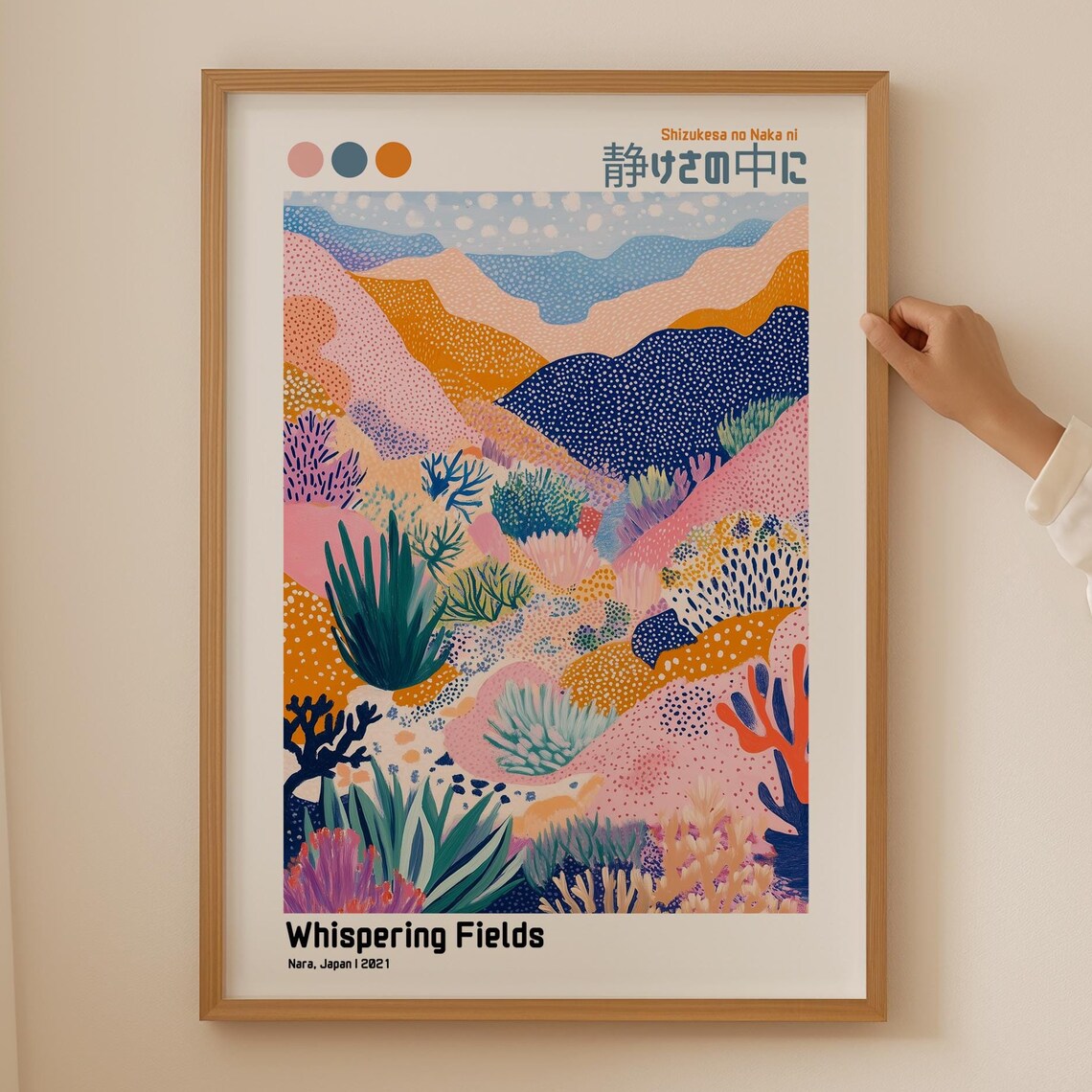 Whispering Fields Nara Japan Colorful Hills Landscape Art Poster