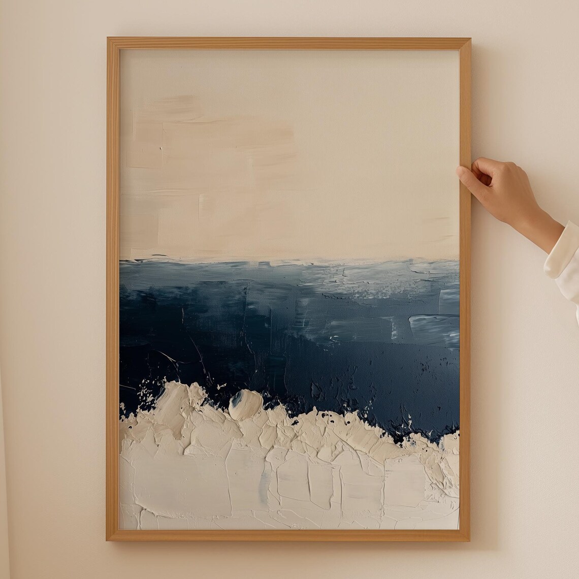 Navy And Cream Abstract Ocean Palette Knife Textured Art Poster