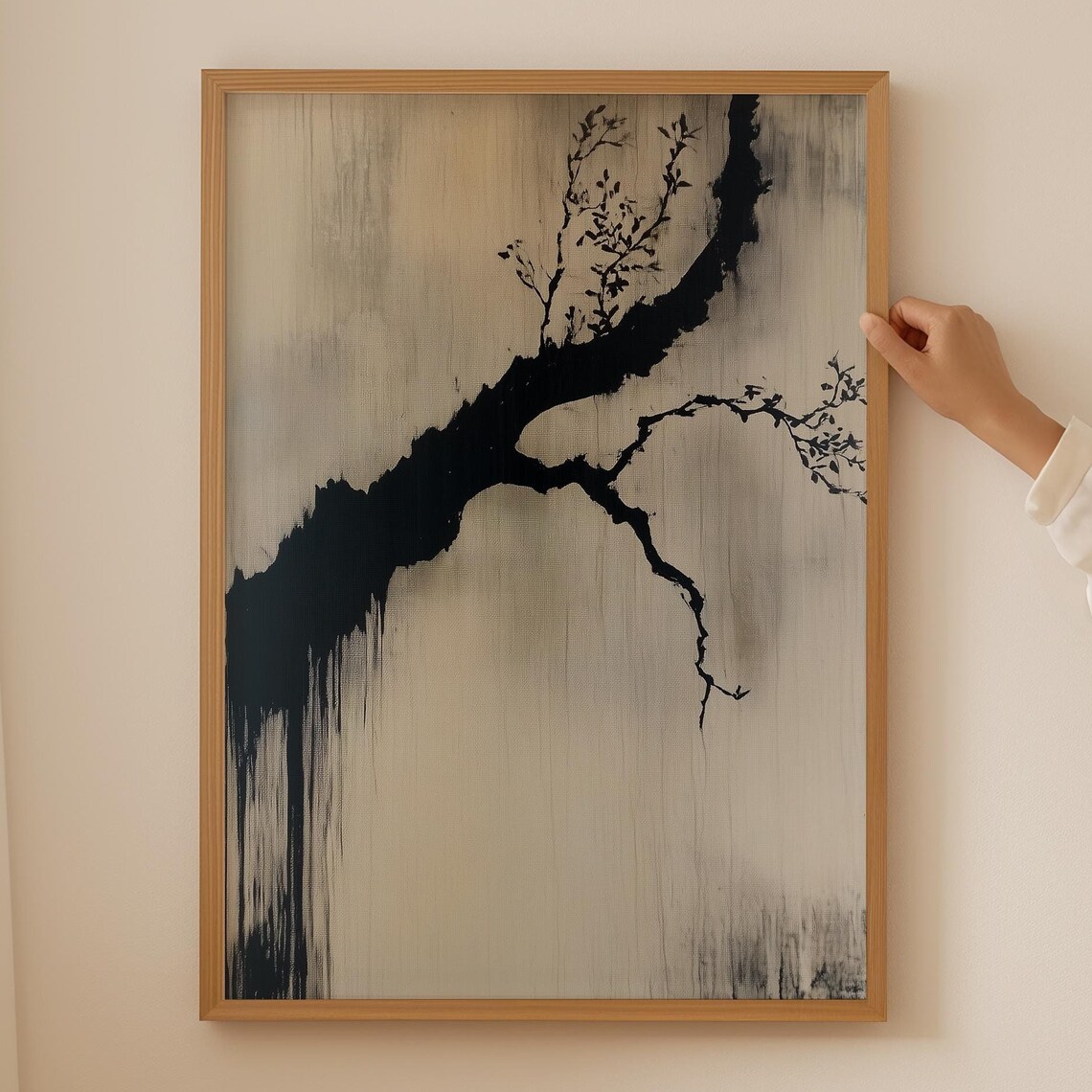 Abstract Black Ink Tree Branch Minimalist Zen Japanese Wall Art Poster