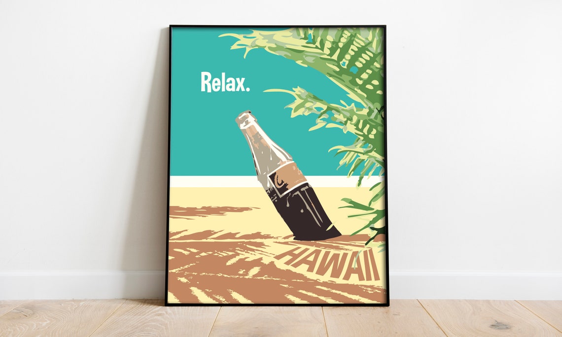 Relax Hawaii Beach Soda Bottle Retro Summer Pop Art Travel Poster