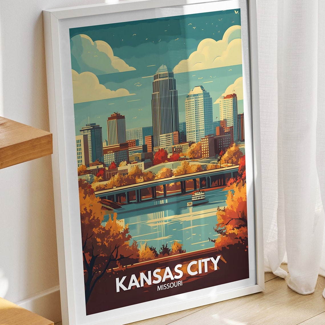 Kansas City Travel Print Missouri Kansas City Travel Poster Missouri Travel Poster Missouri Cityscape Wall Art Unique City Decor