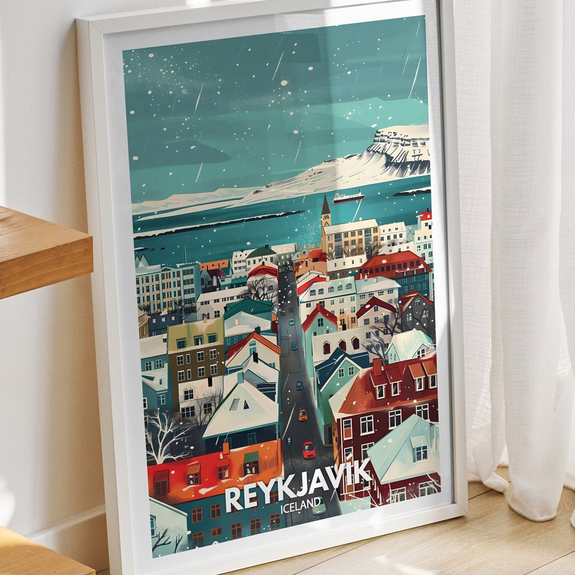 Reykjavik Art Print Iceland Reykjavik Travel Poster Iceland Travel Poster Iceland Cityscape Wall Art Unique City Decor