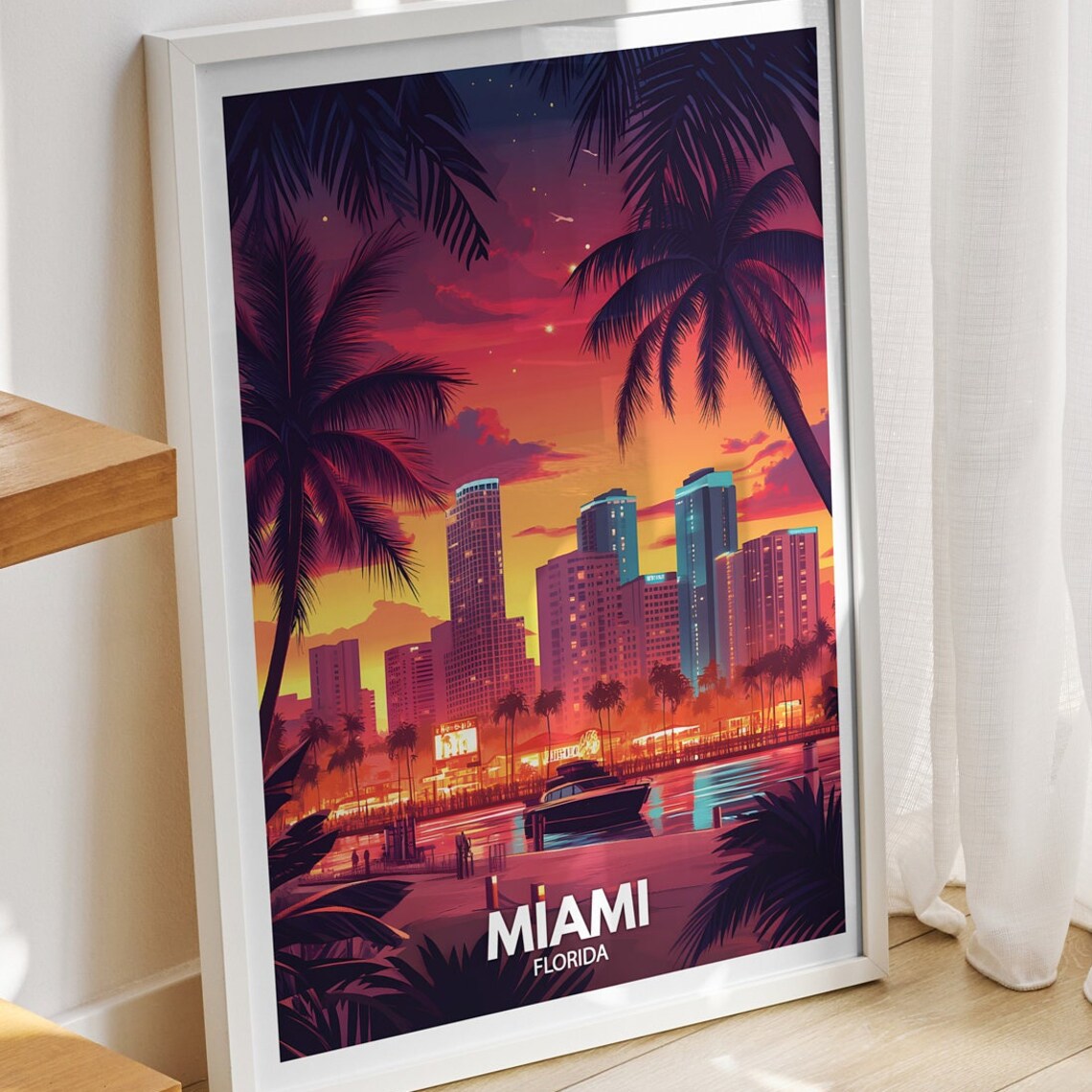 Miami Travel Print Florida Miami Travel Poster Florida Travel Poster Florida Cityscape Wall Art Unique City Art Decor