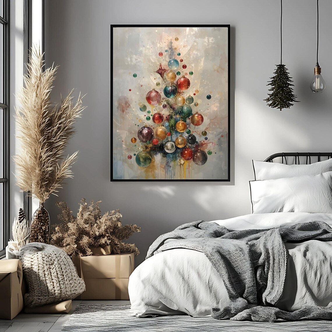 Abstract Christmas Tree Colorful Glass Ornaments Modern Art Poster