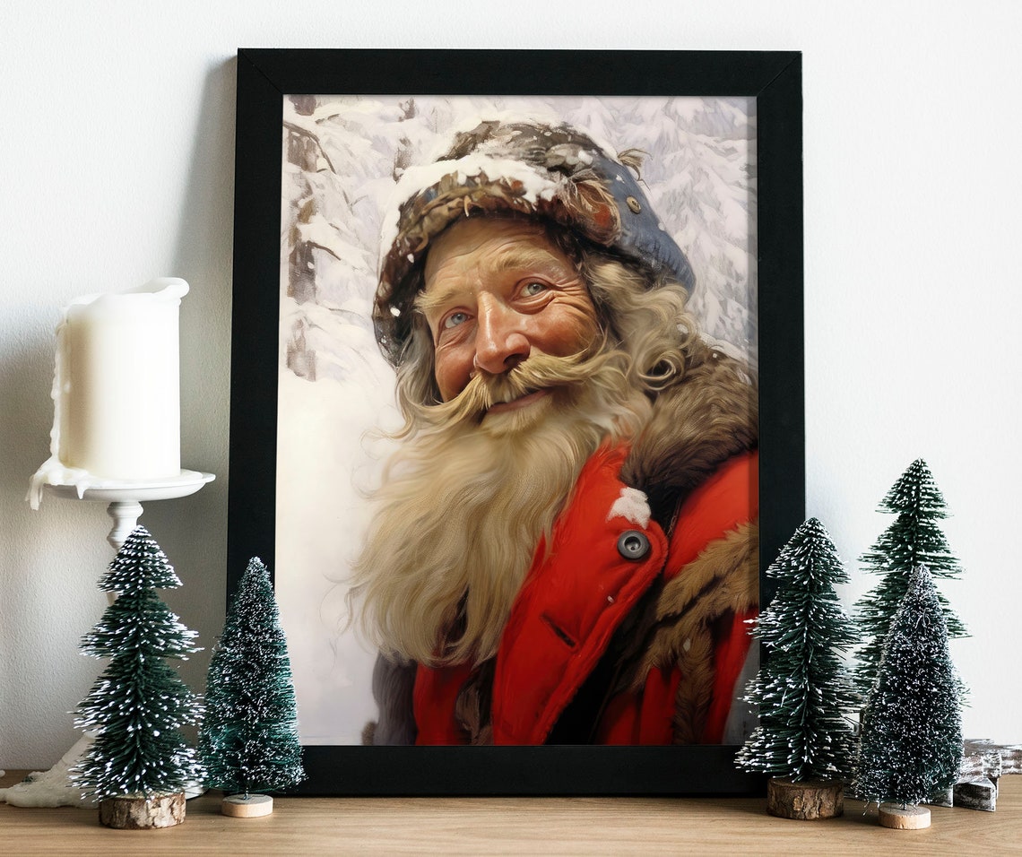 Traditional Vintage St Nicholas Wall Art Vintage Father Christmas Wall Art Farmhouse Christmas Decor Santa Oil Painting Xmasv1 - Image 8