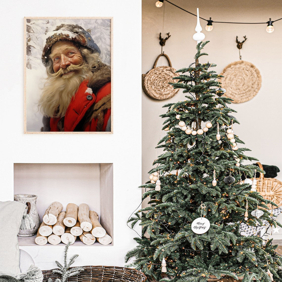 Traditional Vintage St Nicholas Wall Art Vintage Father Christmas Wall Art Farmhouse Christmas Decor Santa Oil Painting Xmasv1 - Image 7