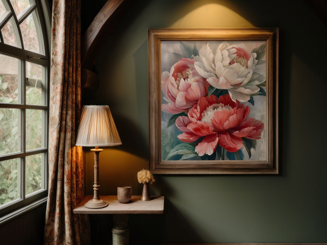Pink White Coral Peony Flowers Soft Impressionist Floral Poster - Image 7